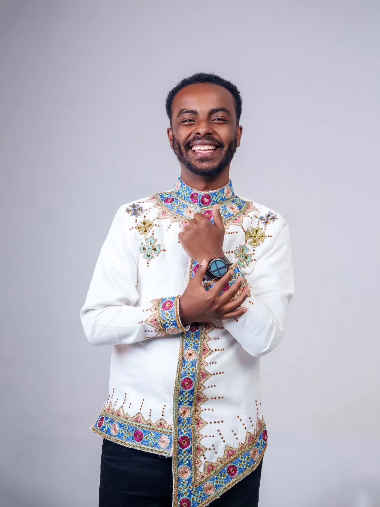 ALULA MEN’S HABESHA SHIRT | MULTICOLOR EMBROIDERY TRADITIONAL ETHIOPIAN ATTIRE | ETHIOPIAN CULTURAL WEAR