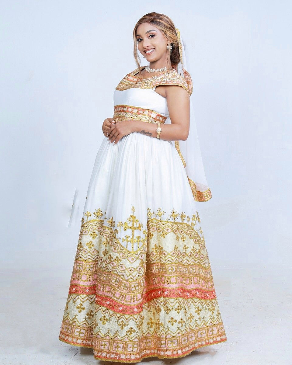 ETENESH AUTHENTIC HABESHA KEMIS | TRADITIONAL ETHIOPIAN WEDDING DRESS | HABESHA DRESS DESIGN