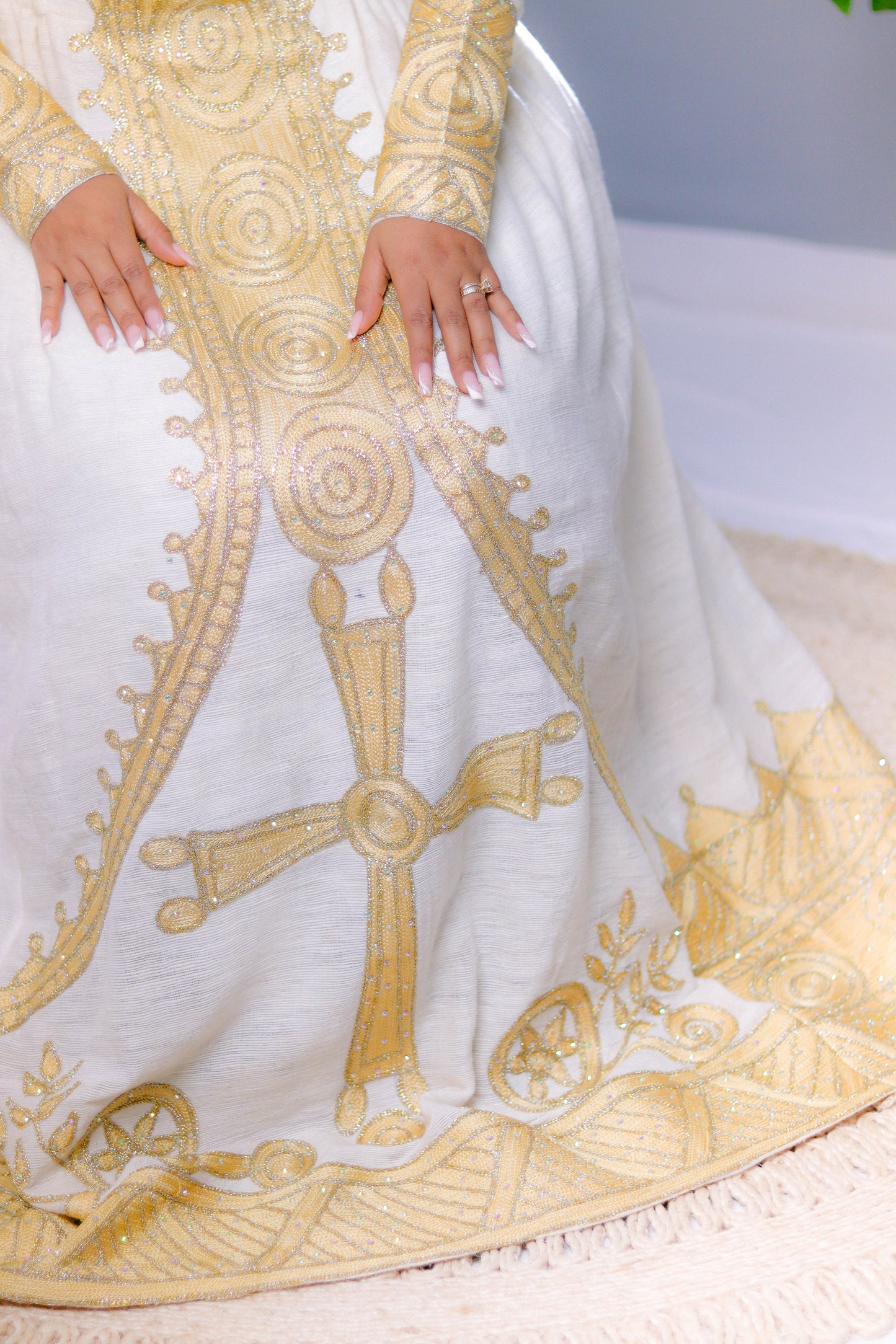 Golden Majesty V-Neck Habesha Dress | Regal Ethiopian Kemis Hab244