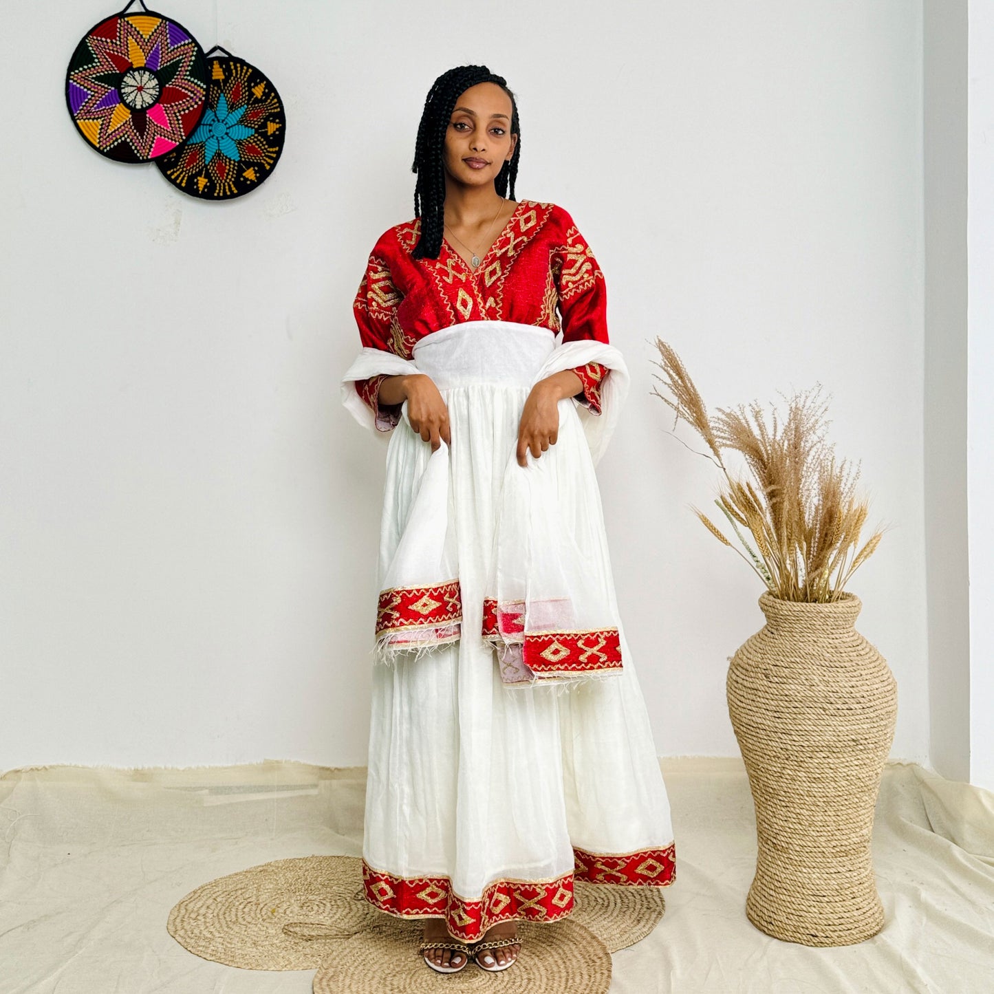 Vibrant Red Habesha Dress for Special Occasions Hab21