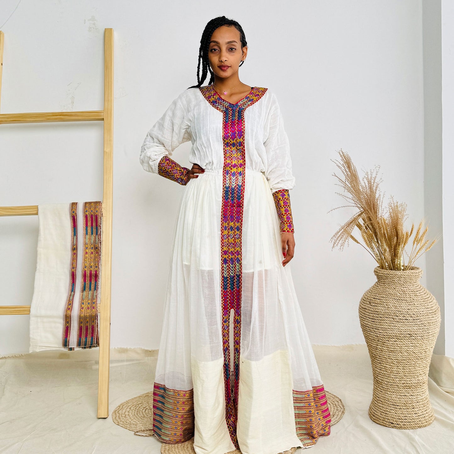 Vibrant Modern Habesha Kemis Elegant Ethiopian Dress Hab41