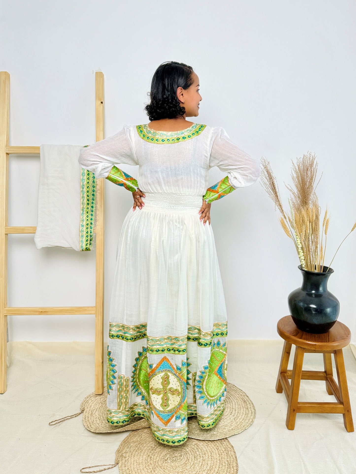 Ethiopian Handwoven Habesha Kemis | Fresh Green & Gold Tibeb | Effortlessly Elegant Hab147