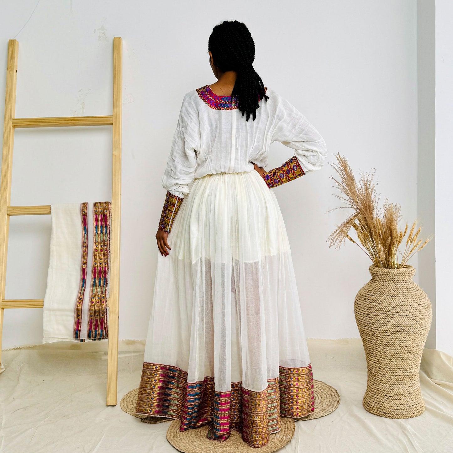 Vibrant Modern Habesha Kemis Elegant Ethiopian Dress Hab41