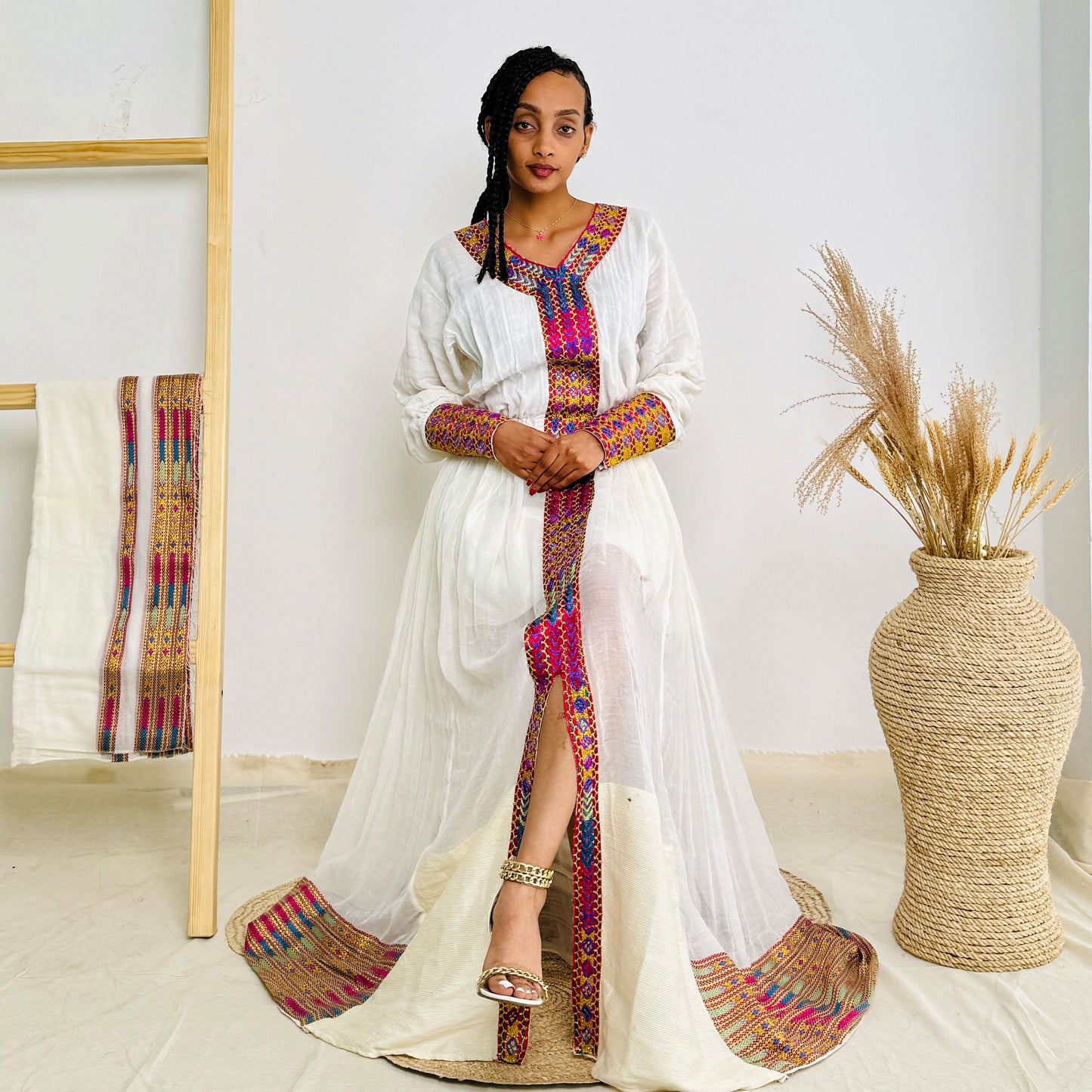 Vibrant Modern Habesha Kemis Elegant Ethiopian Dress Hab41
