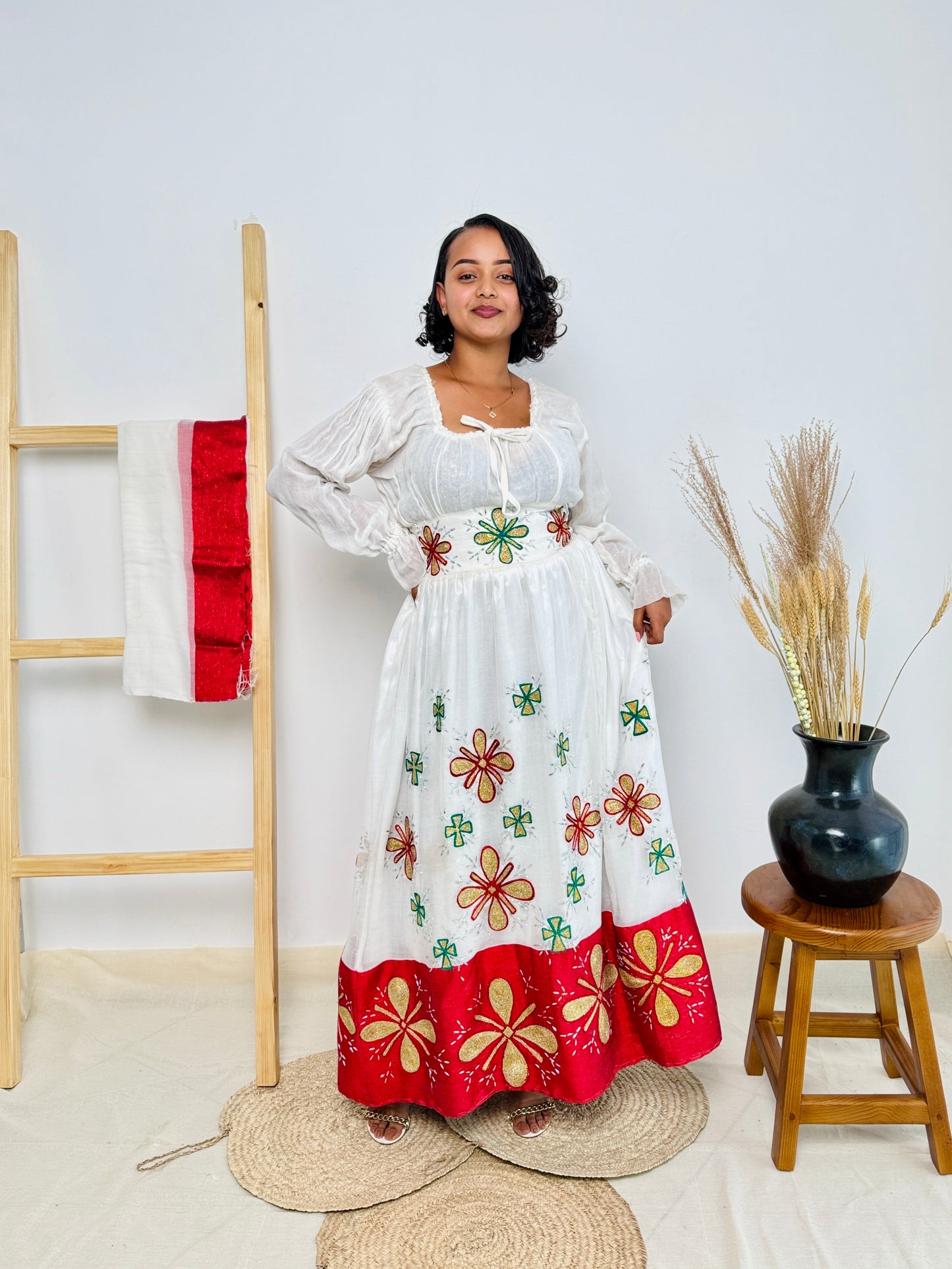 Festive Red Design Habesha Dress for a Christmas Celebration Hab04