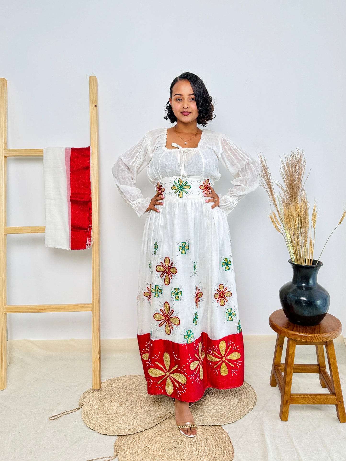 Festive Red Design Habesha Dress for a Christmas Celebration Hab04