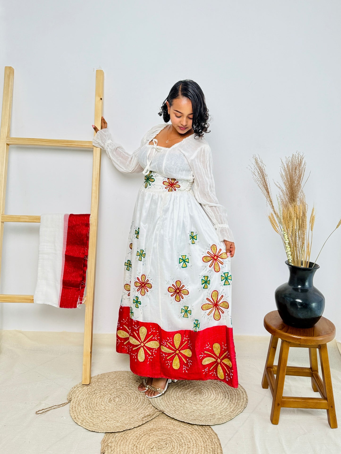 Festive Red Design Habesha Dress for a Christmas Celebration Hab04