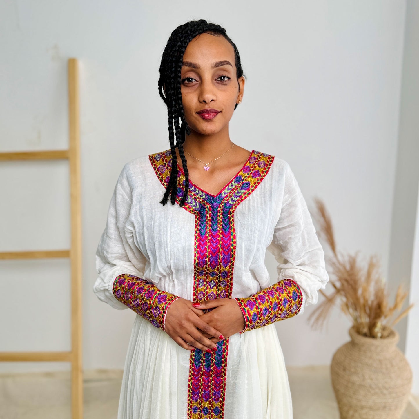 Vibrant Modern Habesha Kemis Elegant Ethiopian Dress Hab41