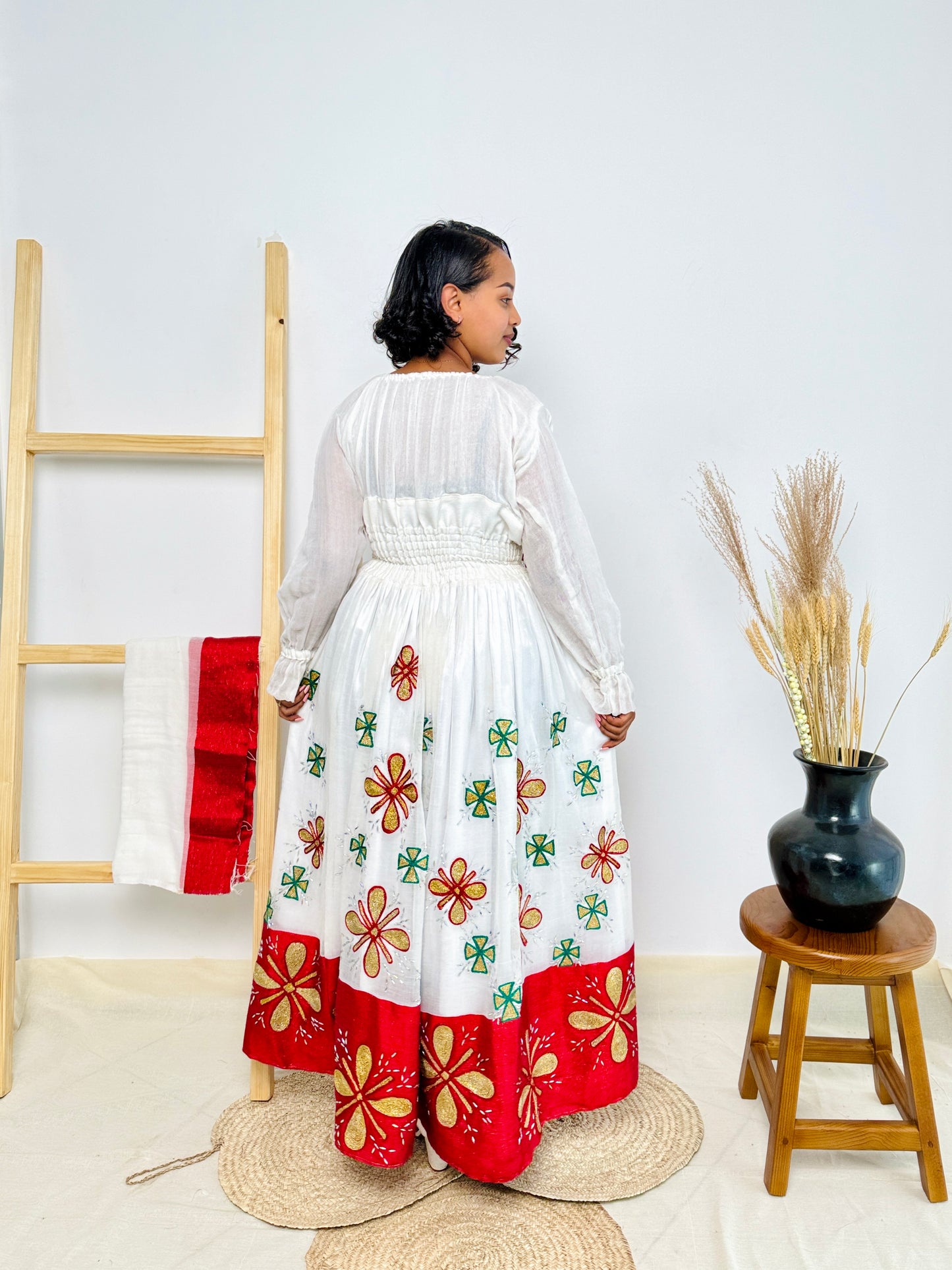 Festive Red Design Habesha Dress for a Christmas Celebration Hab04