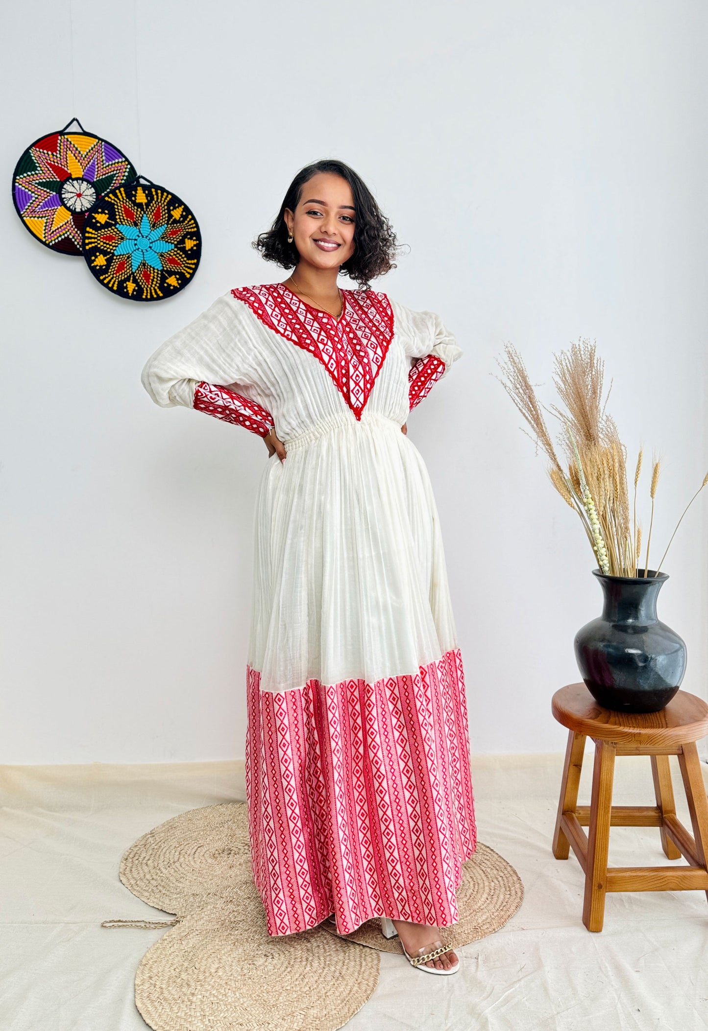 Pink Traditional Dress Wide-Design Habesha Kemis Hab25
