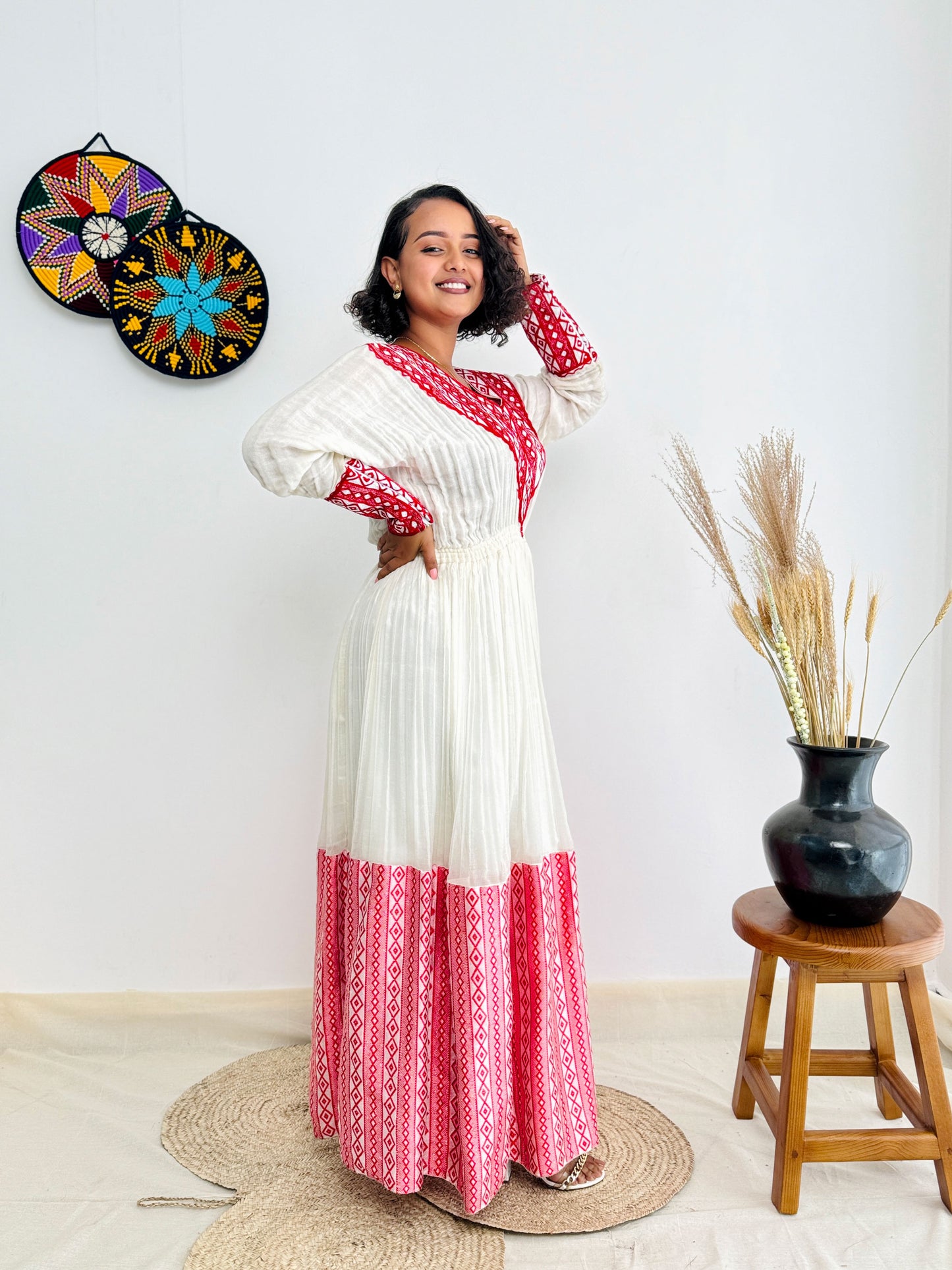 Pink Traditional Dress Wide-Design Habesha Kemis Hab25