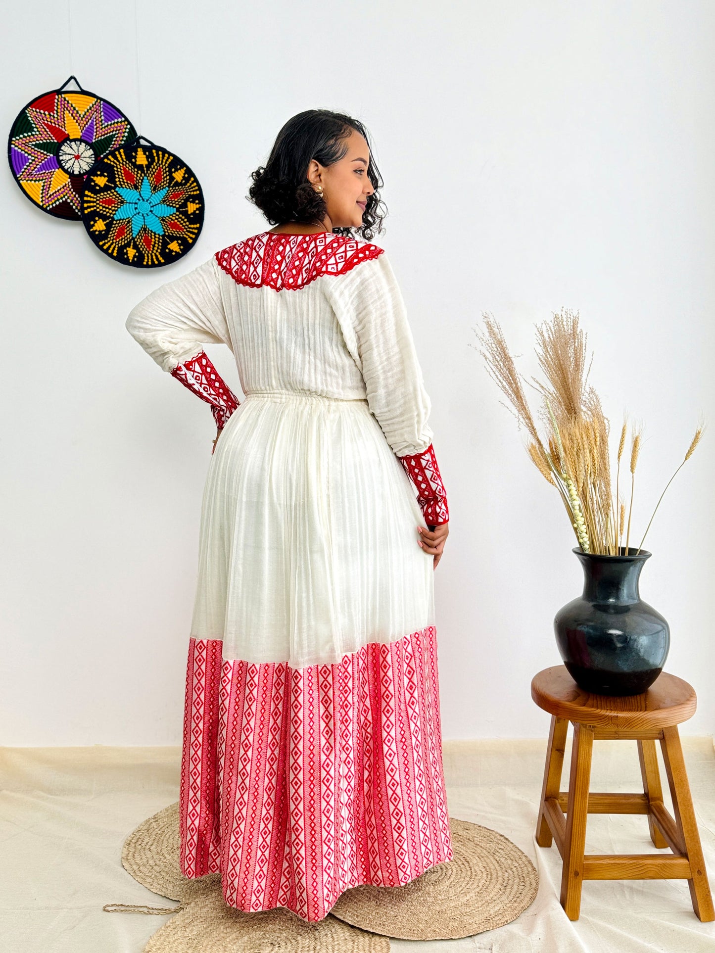 Pink Traditional Dress Wide-Design Habesha Kemis Hab25
