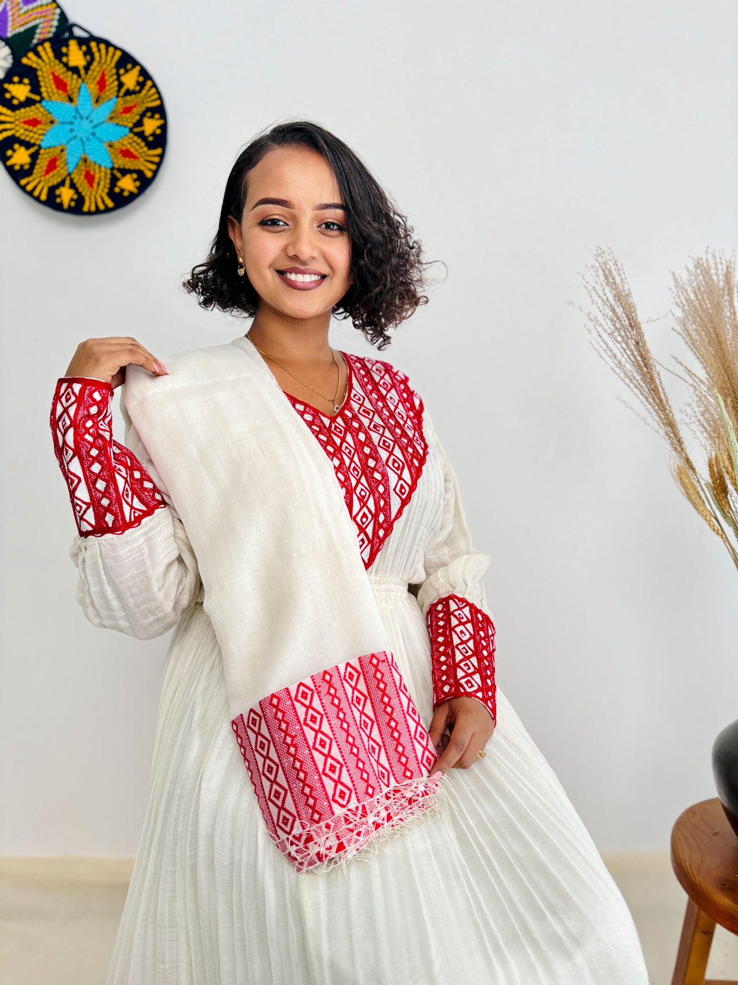 Pink Traditional Dress Wide-Design Habesha Kemis Hab25