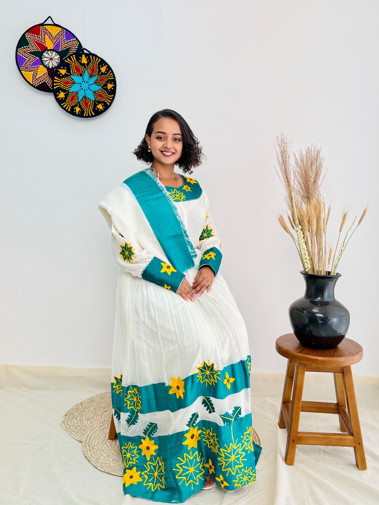 Adey Abeba Habesha Dress | Elegant Green Dress | Cultural Celebrations Dress | Handmade Ethiopian Dress Hab112
