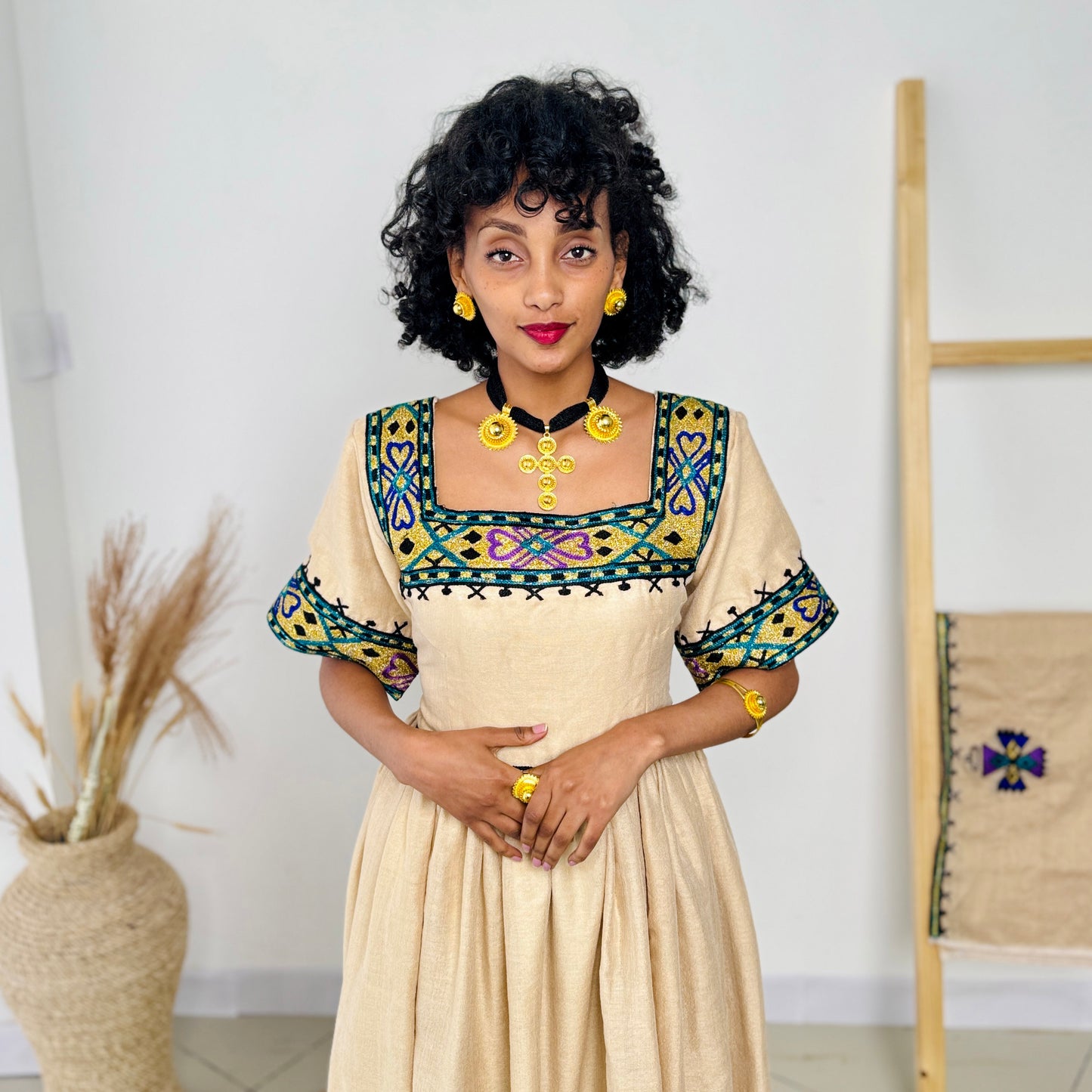 Habesha Dress | Unique Green Design | Cultural & Special Occasions | Handcrafted Ethiopian Dress Hab102