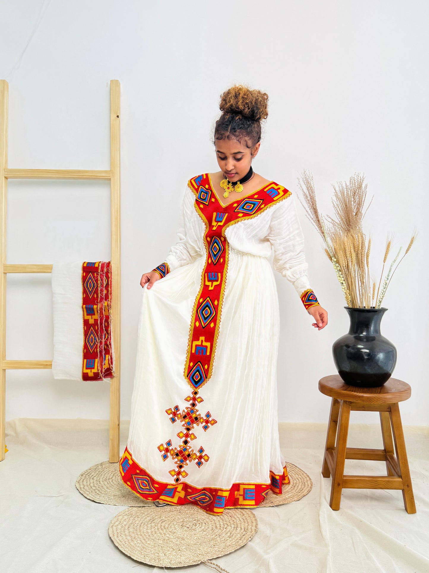 Red Habesha Dress Simple Design Habesha Kemis Hab06