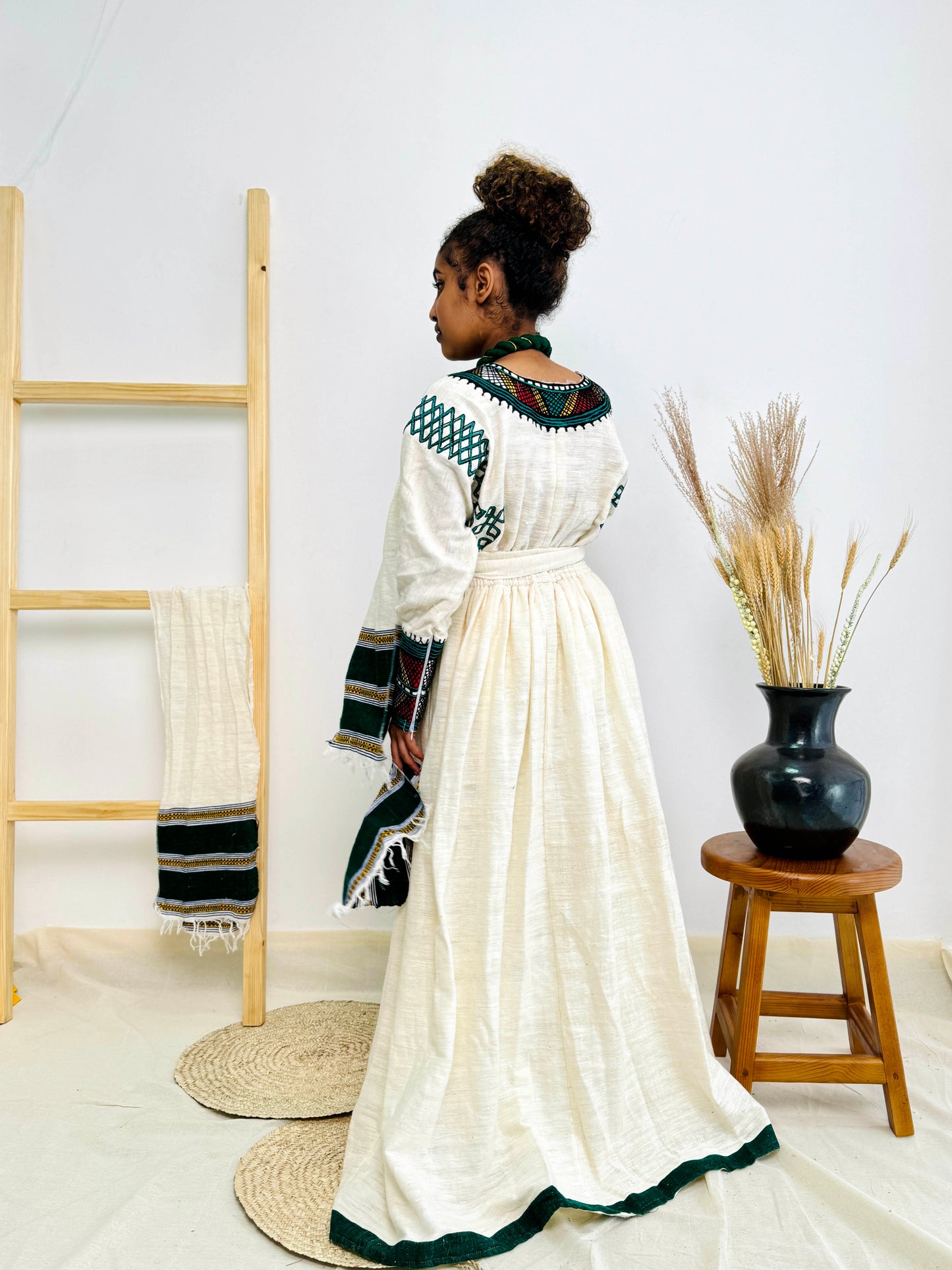 Habesha Dress | Timeless Green Design | Handcrafted Tradition | Ethiopian Cultural Dress Hab104