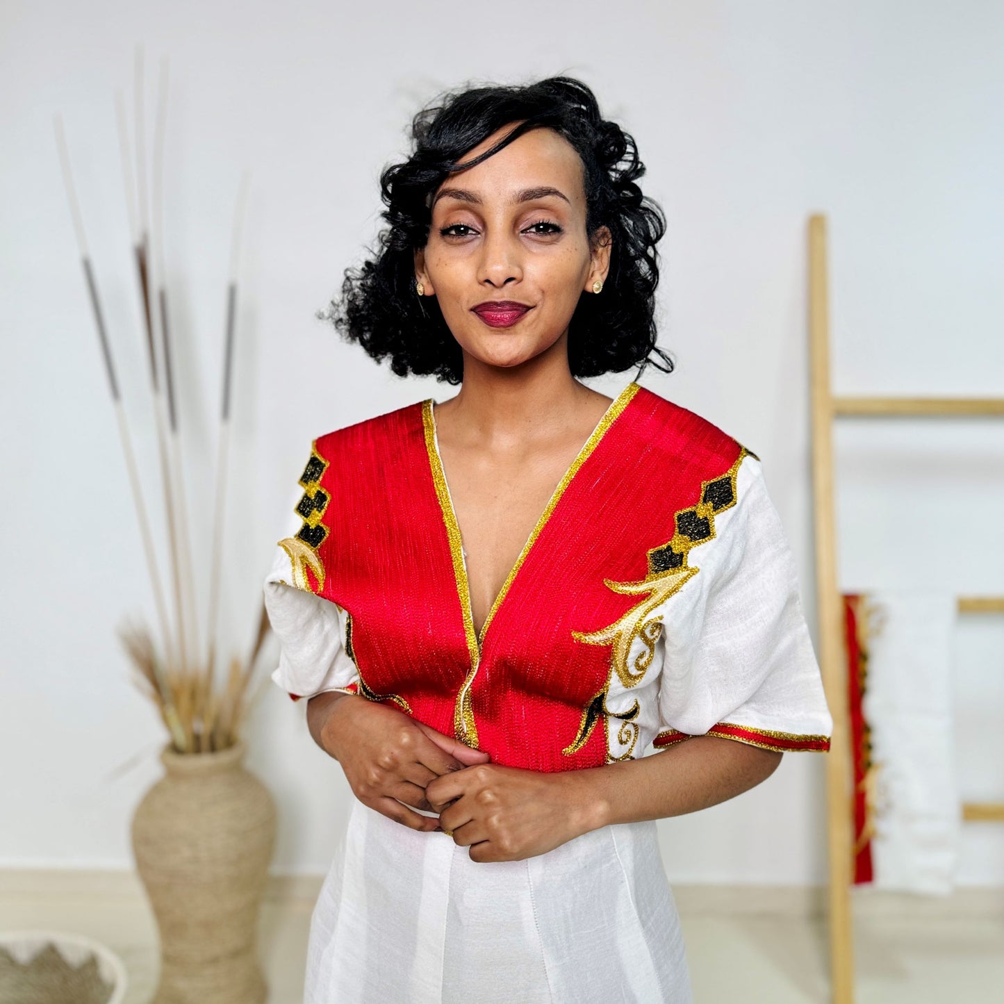 Red & Gold Habesha Dress | Modern Ethiopian Traditional Kemis Hab229