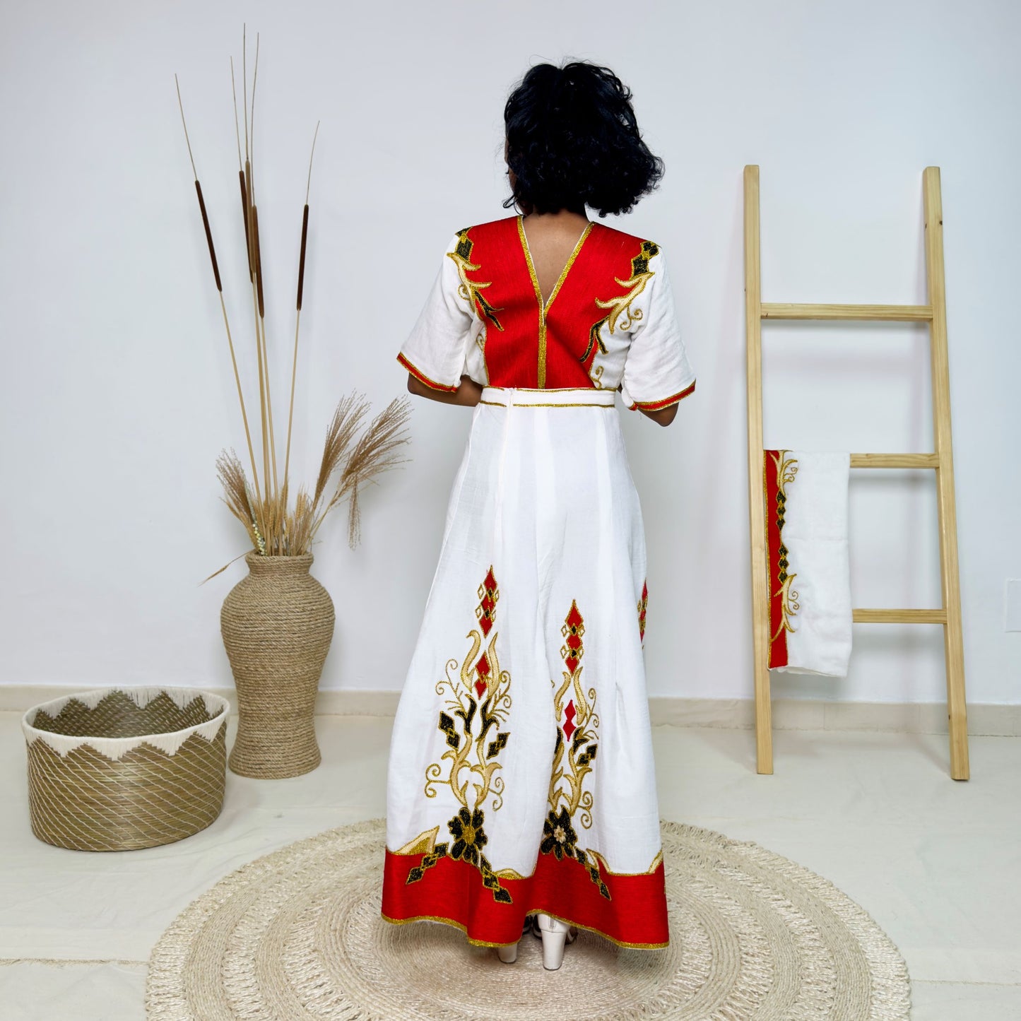 Red & Gold Habesha Dress | Modern Ethiopian Traditional Kemis Hab229