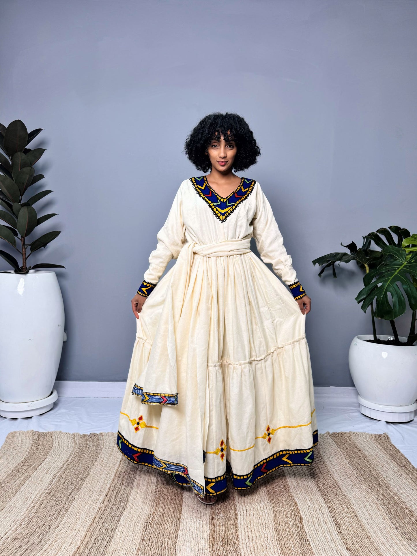 Asheda Dress | Elegant Embroidery & Flowing Silhouette | Cultural Celebrations & Special Occasions | Handmade Ethiopian Craftsmanship Hab118