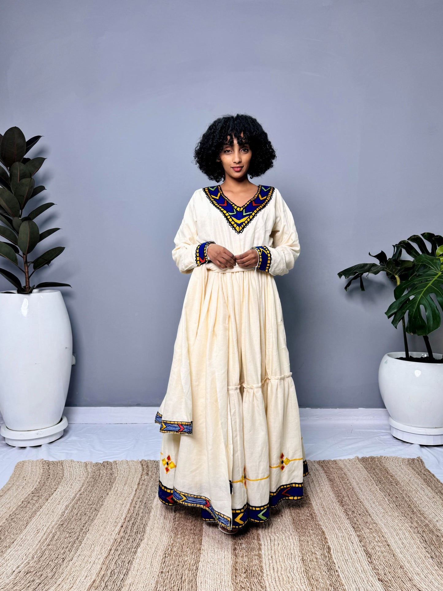 Asheda Dress | Elegant Embroidery & Flowing Silhouette | Cultural Celebrations & Special Occasions | Handmade Ethiopian Craftsmanship Hab118
