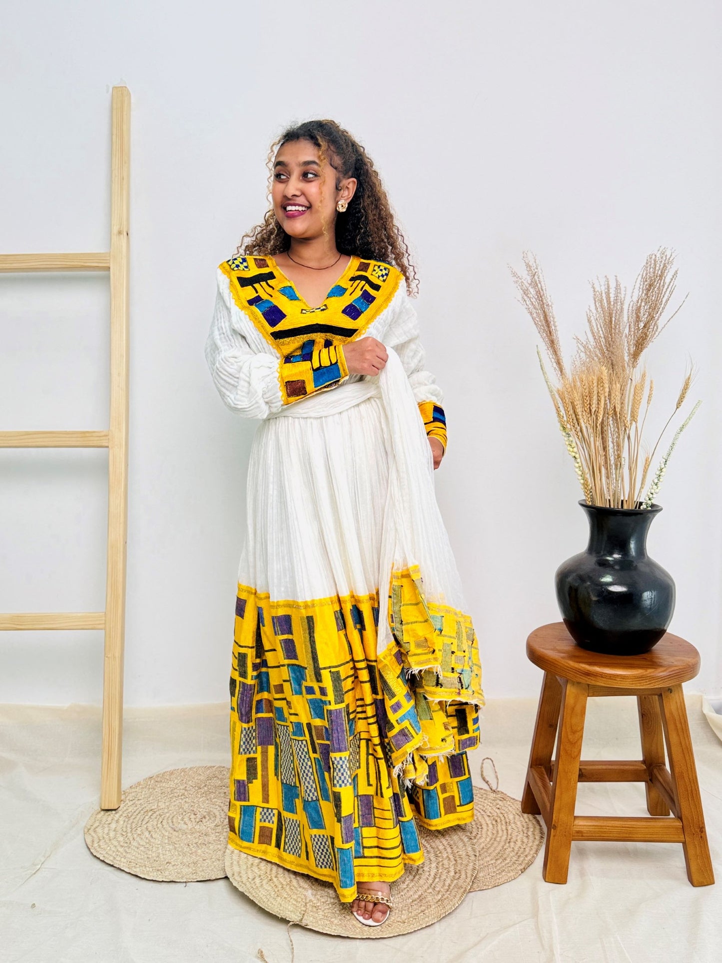 Bold, Bright & Unapologetically Ethiopian | Habesha Kemis Dress | Handwoven Masterpiece with Vibrant Yellow Tibeb Hab157