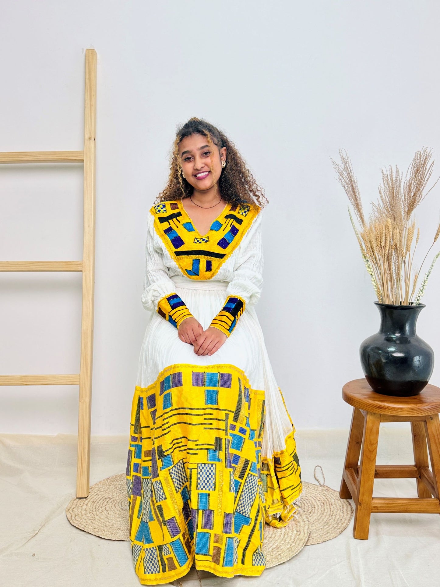 Bold, Bright & Unapologetically Ethiopian | Habesha Kemis Dress | Handwoven Masterpiece with Vibrant Yellow Tibeb Hab157