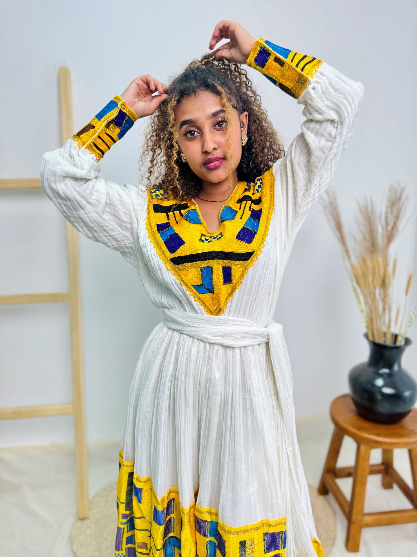 Bold, Bright & Unapologetically Ethiopian | Habesha Kemis Dress | Handwoven Masterpiece with Vibrant Yellow Tibeb Hab157