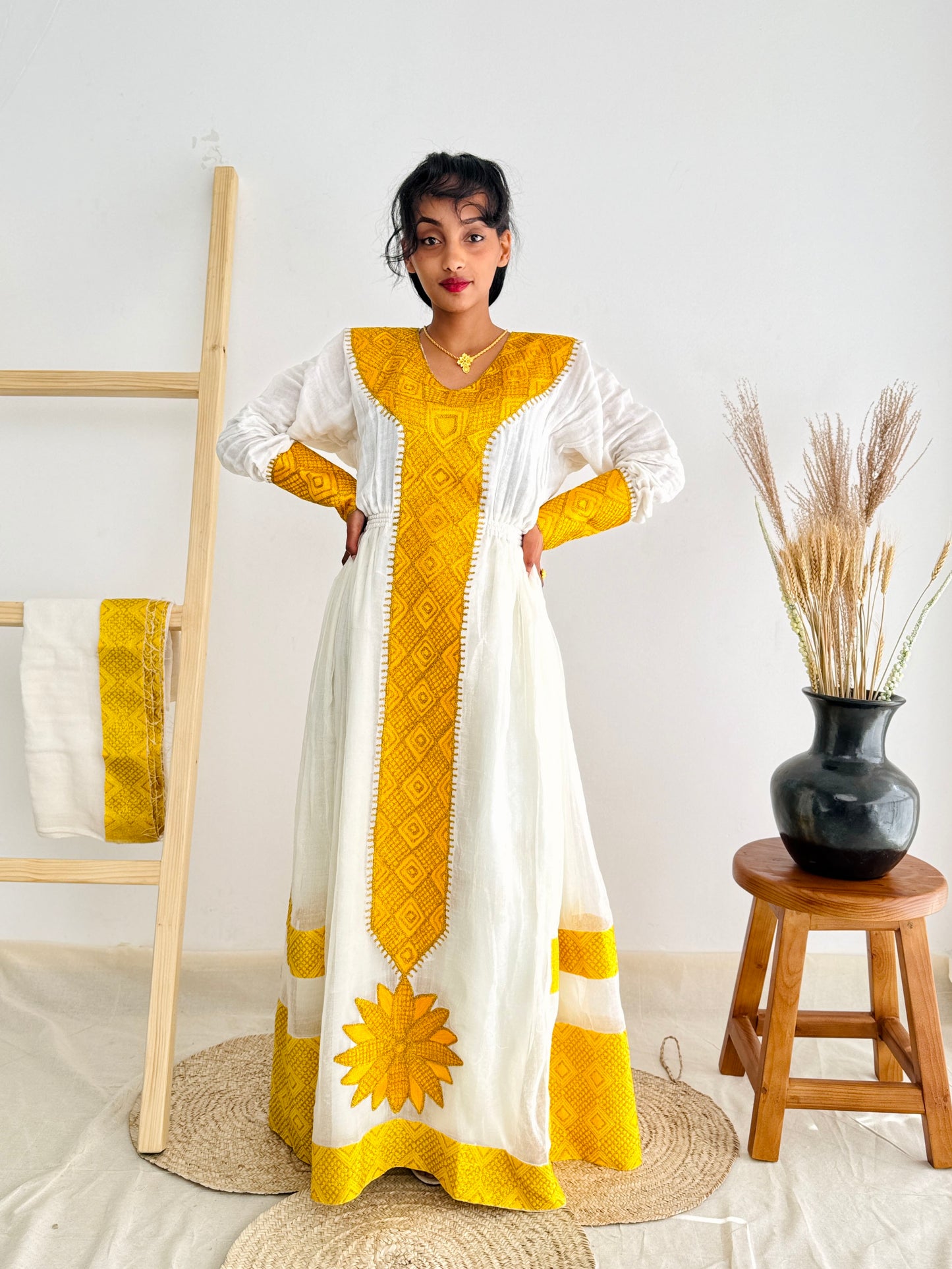 Ethiopian Dress | Radiant Golden Design | Special Occasions | Exquisite Embroidery| Habesha Dress Hab97
