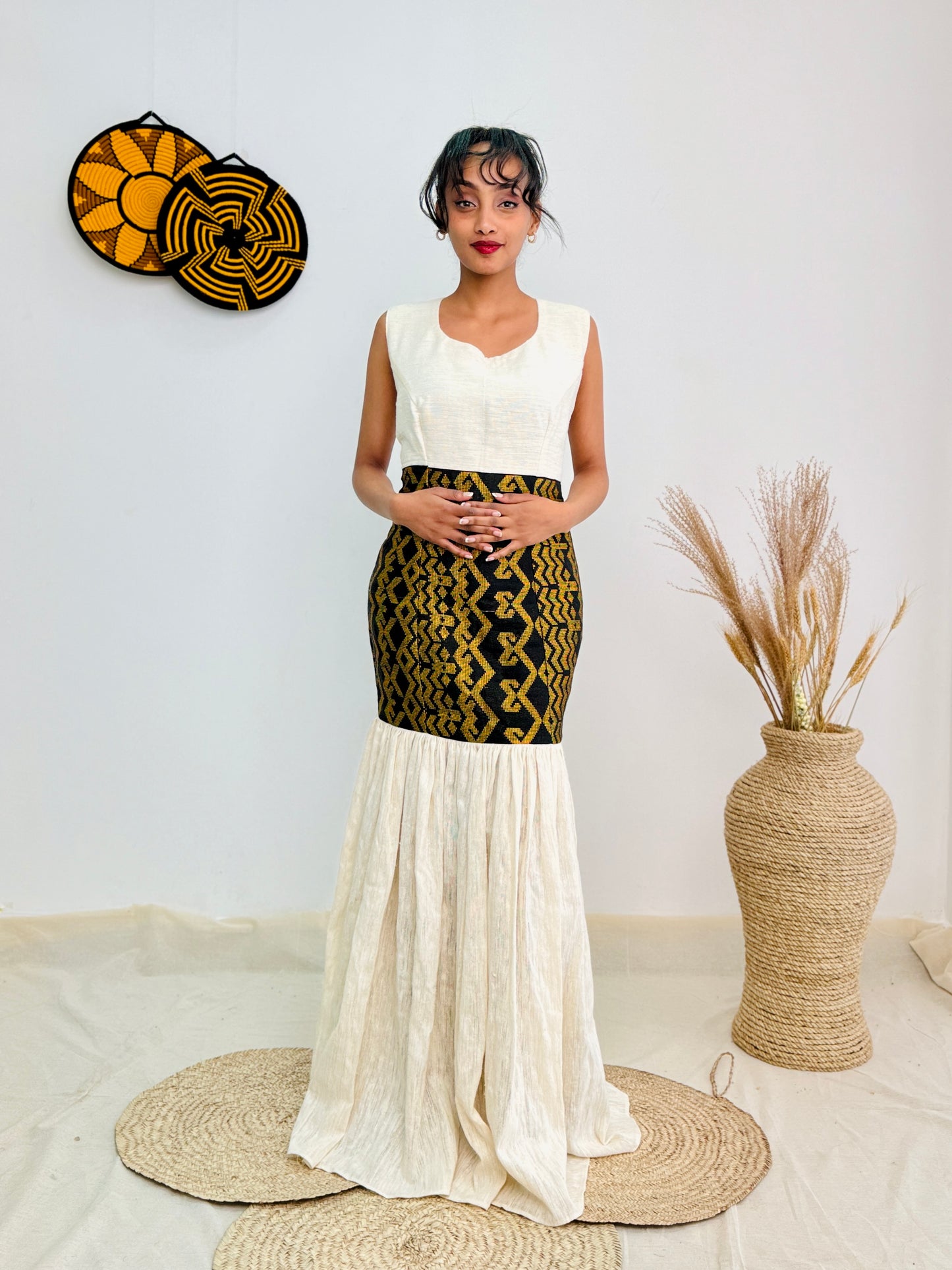 Handwoven Ethiopian Habesha Kemis | Elegant Traditional Dress with Geometric Tibeb Embroidery | Timeless & Graceful Hab135