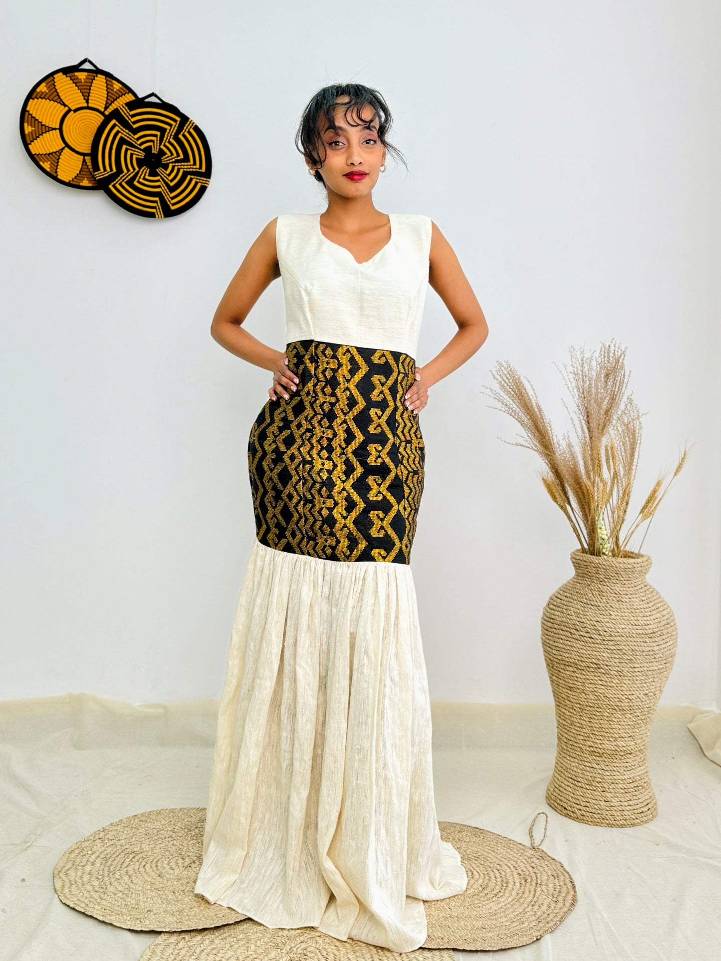 Handwoven Ethiopian Habesha Kemis | Elegant Traditional Dress with Geometric Tibeb Embroidery | Timeless & Graceful Hab135