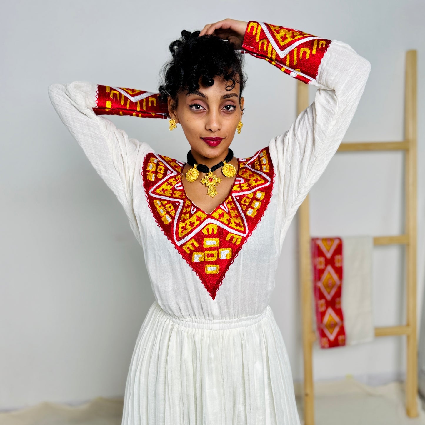 Habesha Dress | Vibrant Red Embroidery | Traditional Ethiopian Dress | Handwoven Cotton Hab65