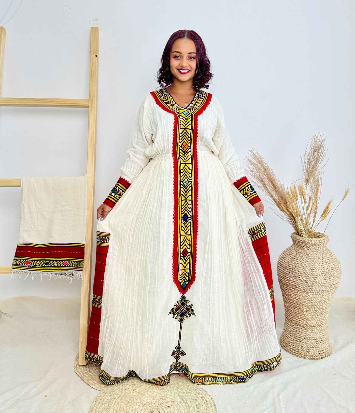 Vibrant Red Cultural Ethiopian Dress