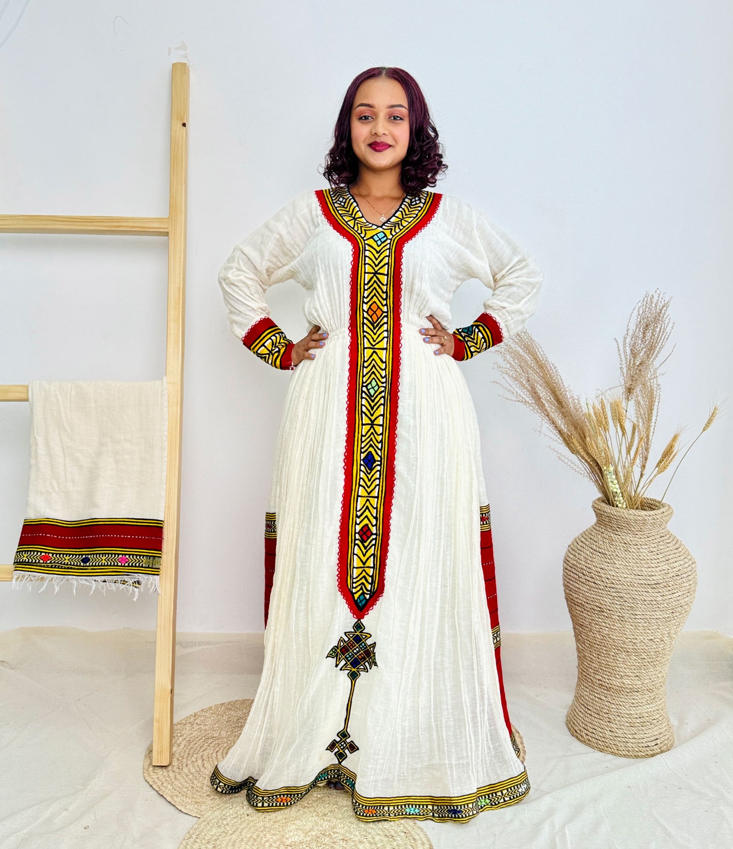 Vibrant Red Cultural Dress Traditional Habesha Dress Hab36