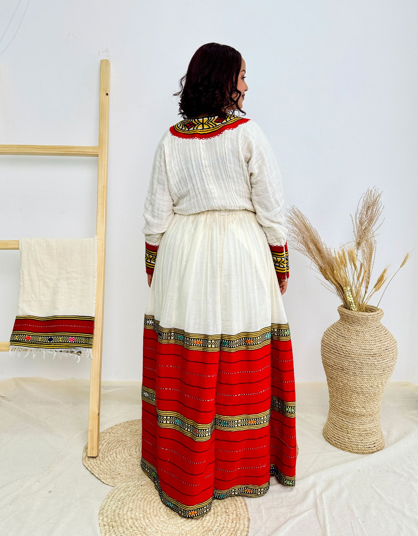 Vibrant Red Cultural Dress Traditional Habesha Dress Hab36