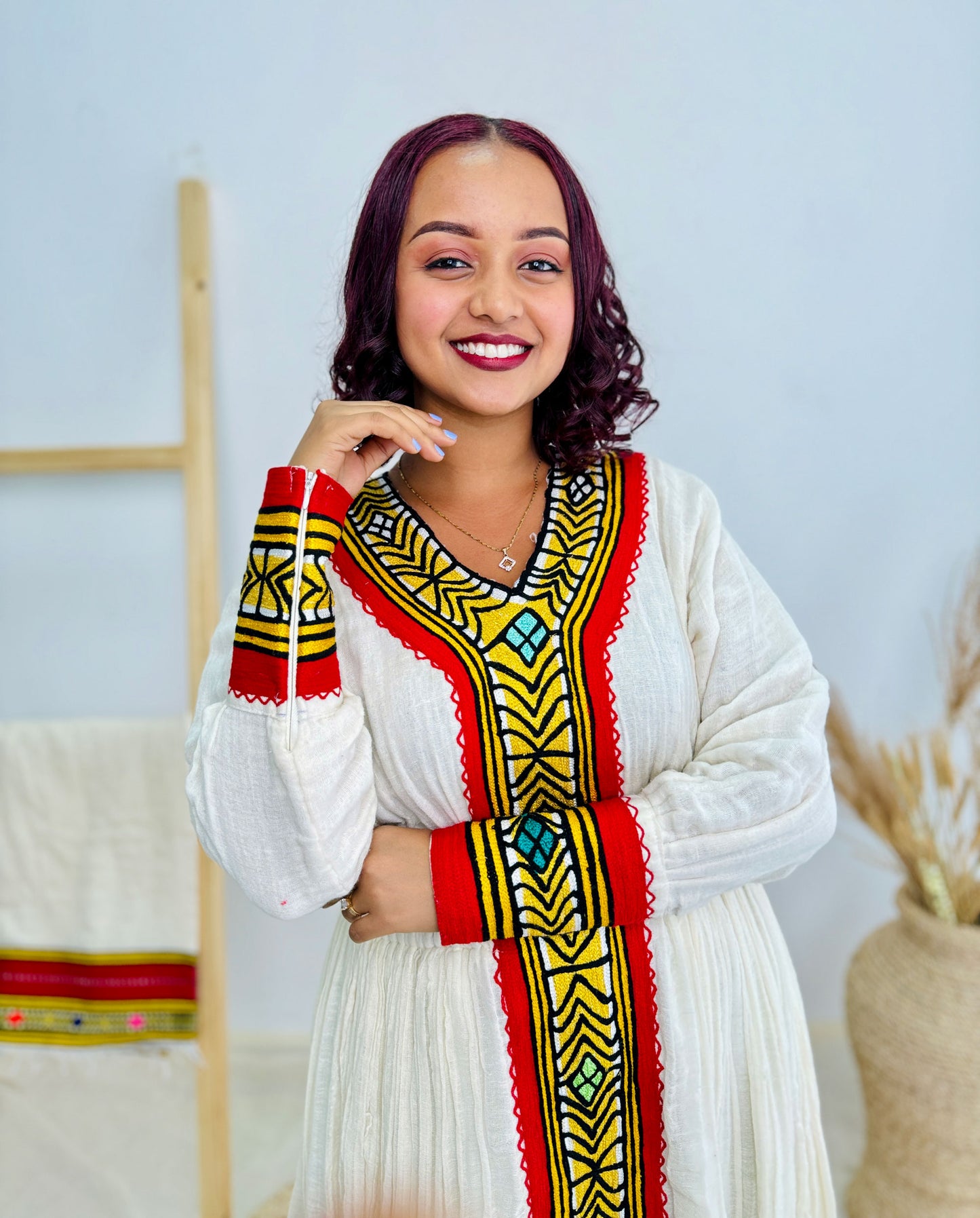 Vibrant Red Cultural Dress Traditional Habesha Dress Hab36