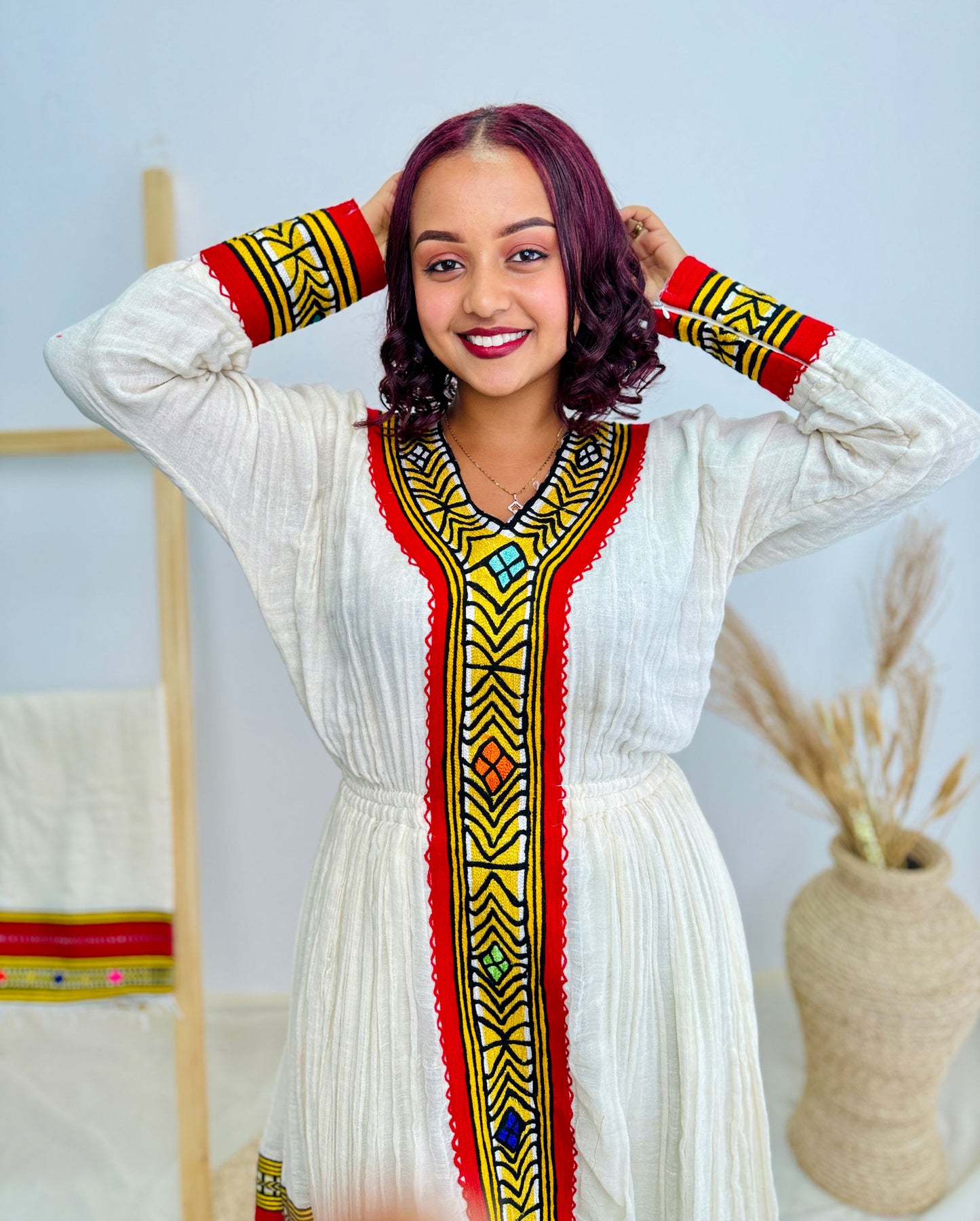 Vibrant Red Cultural Dress Traditional Habesha Dress Hab36