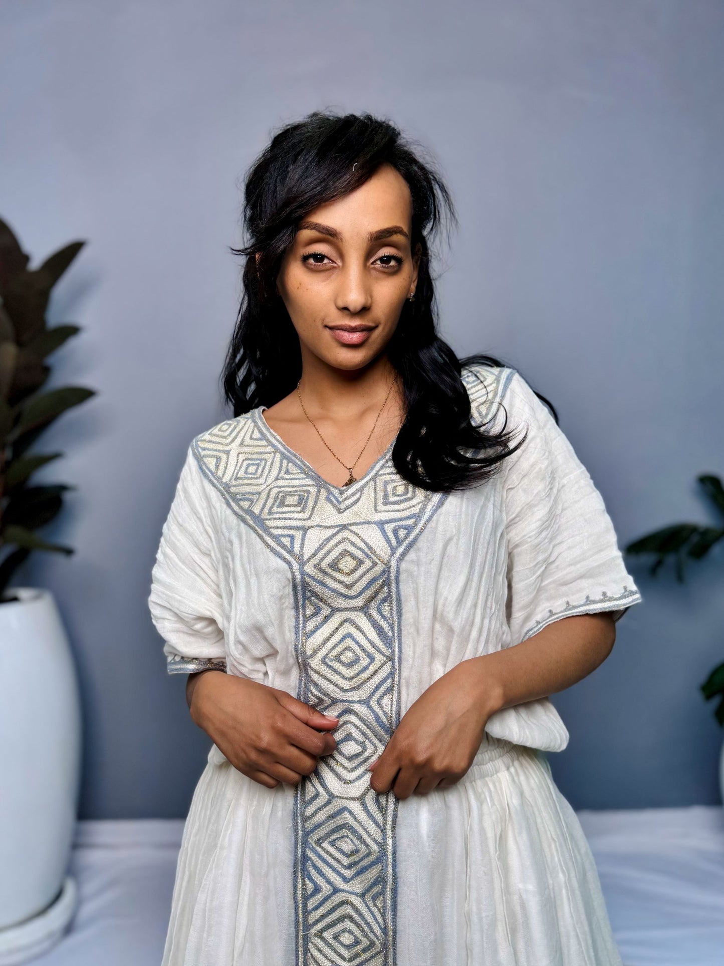 Habesha Dress | Half-Sleeve Design | Cultural Celebrations & Special Occasions | Timeless Gray Detailing | Ethiopian Dress Hab126