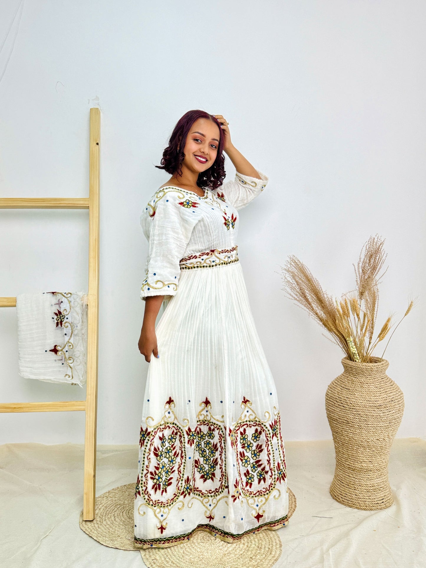 Ethiopian Dress| Red and Gold Embroidery | Festive Dress |Habesha Kemis Hab66
