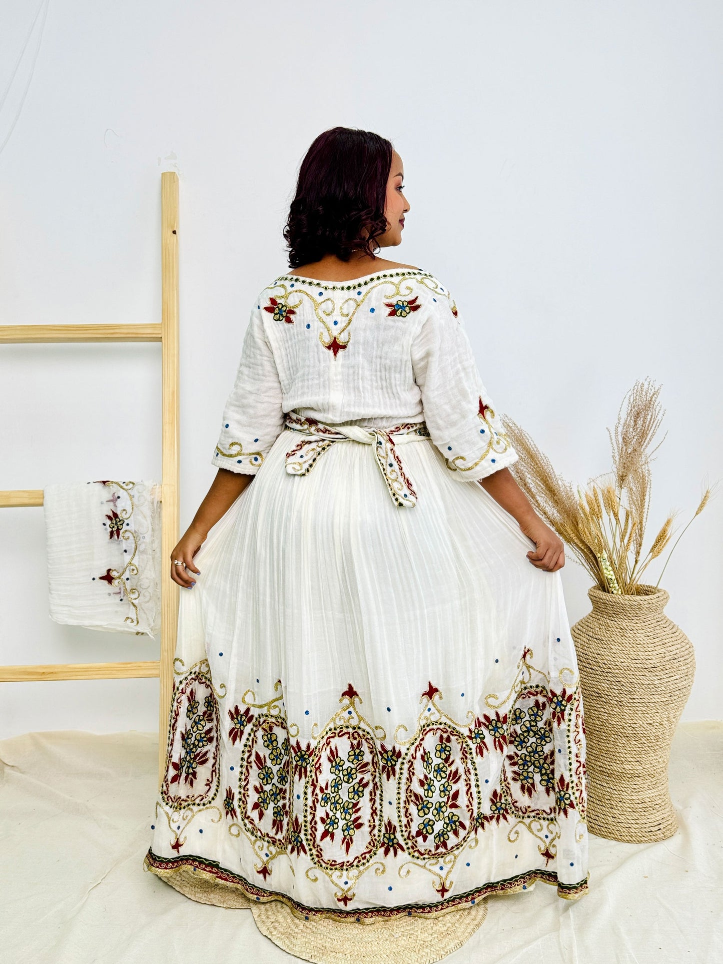 Ethiopian Dress| Red and Gold Embroidery | Festive Dress |Habesha Kemis Hab66