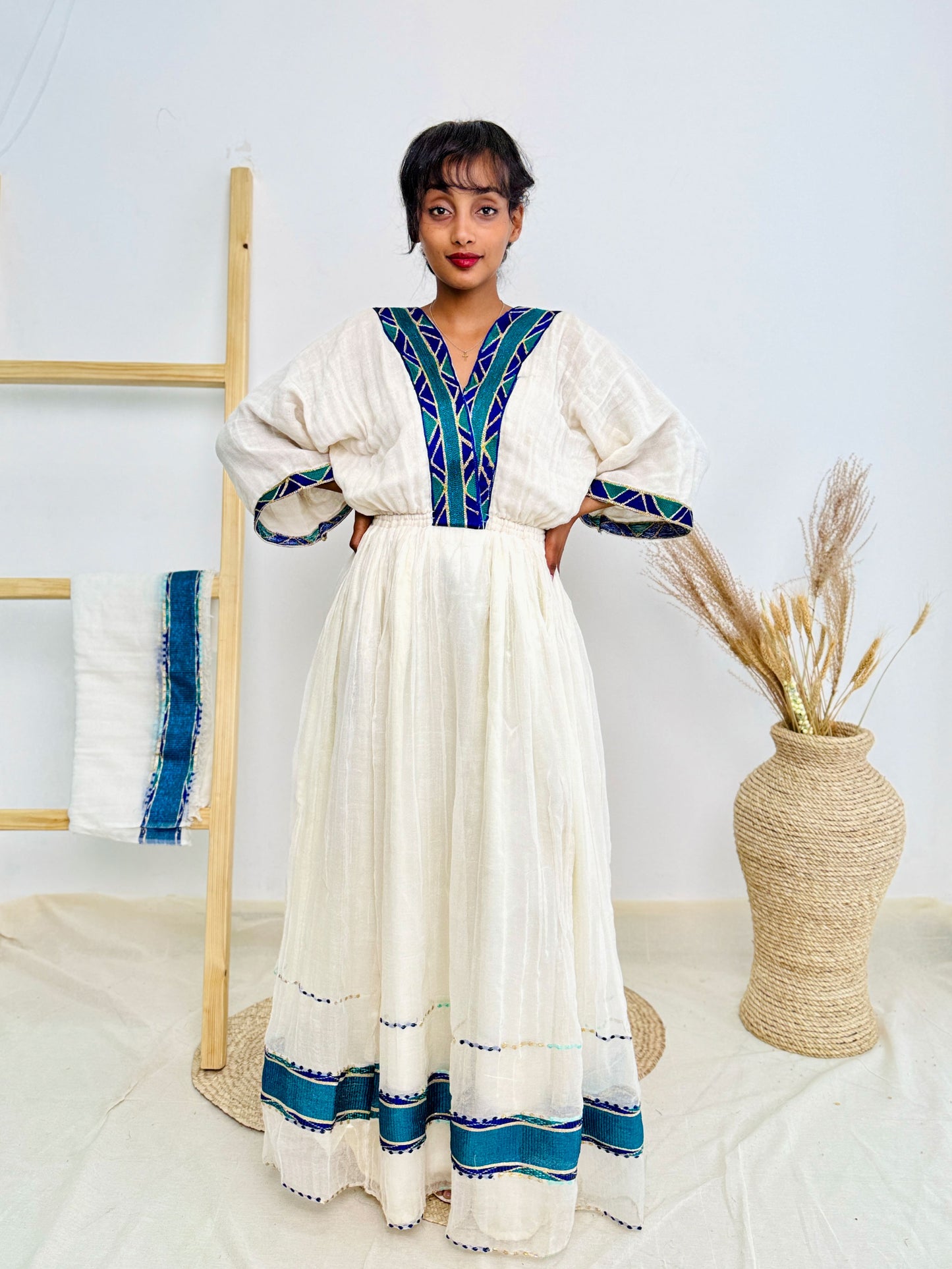 Habesha Dress | Elegant Blue Embroidery | Weddings & Cultural Celebrations | Handcrafted Habesha Dresses Hab72