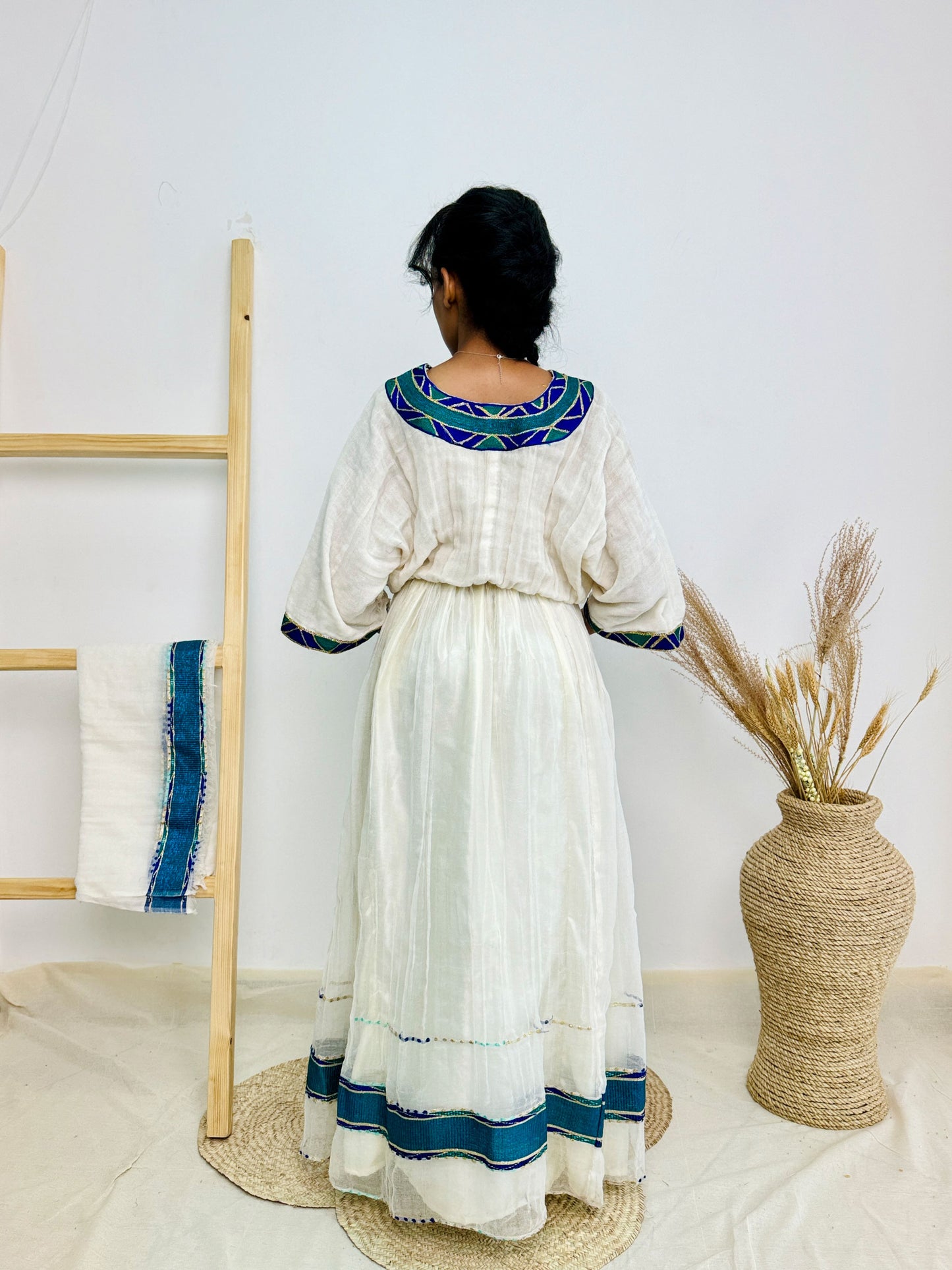Habesha Dress | Elegant Blue Embroidery | Weddings & Cultural Celebrations | Handcrafted Habesha Dresses Hab72