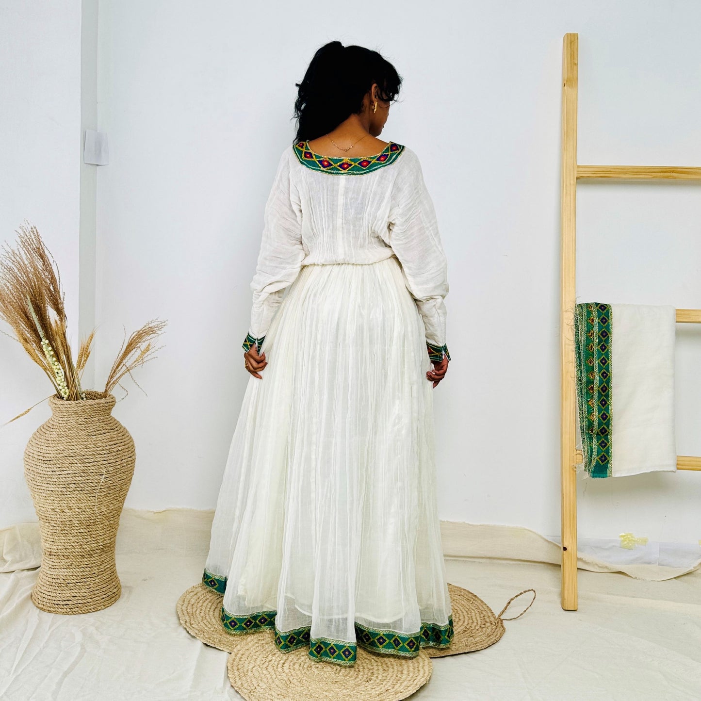 Traditional Habesha Kemis | Cross Motif & Diamond Tilet | Handwoven Cotton | Sacred Elegance Hab240