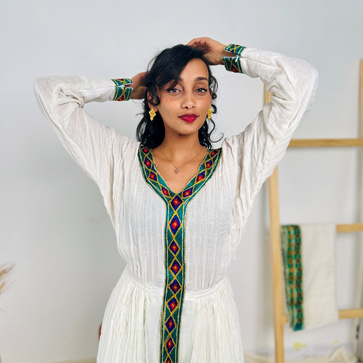 Traditional Habesha Kemis | Cross Motif & Diamond Tilet | Handwoven Cotton | Sacred Elegance Hab240
