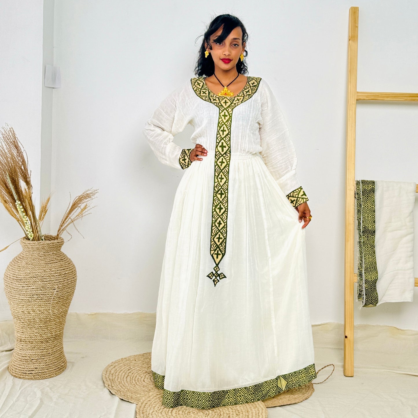 Habesha Dress | Full-Sleeved Elegance | Cultural Celebrations & Special Occasions | Handcrafted Detailing | Ethiopian Dress | Hab128