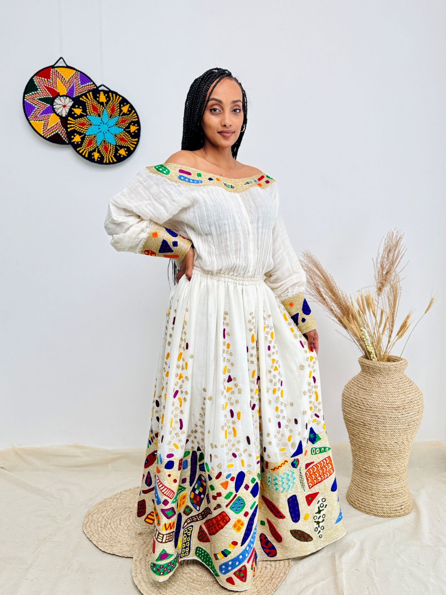 Elegant Ethiopian Kemis | Festive Habesha Dress | Vibrant Diamond Embroidery | Handmade Ethiopian Kemis Hab203