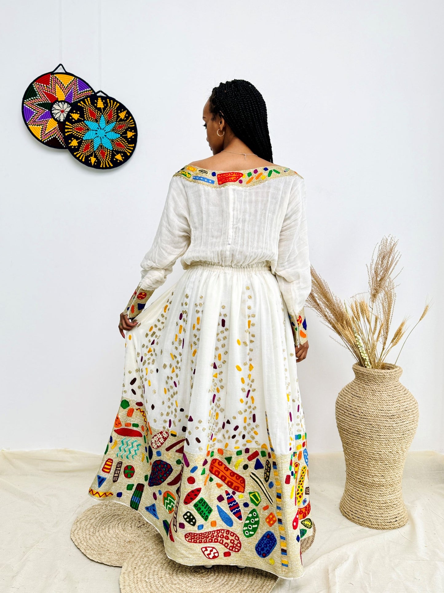 Elegant Ethiopian Kemis | Festive Habesha Dress | Vibrant Diamond Embroidery | Handmade Ethiopian Kemis Hab203