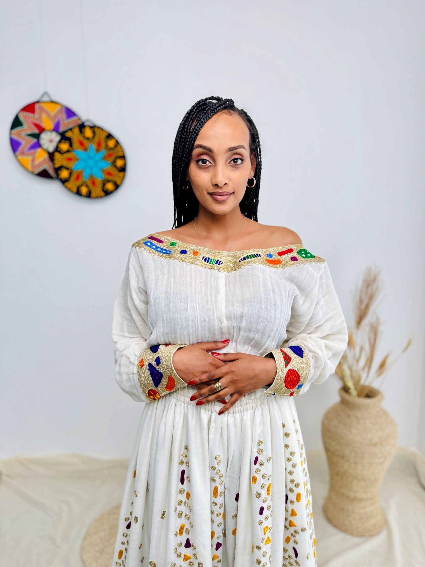 Elegant Ethiopian Kemis | Festive Habesha Dress | Vibrant Diamond Embroidery | Handmade Ethiopian Kemis Hab203