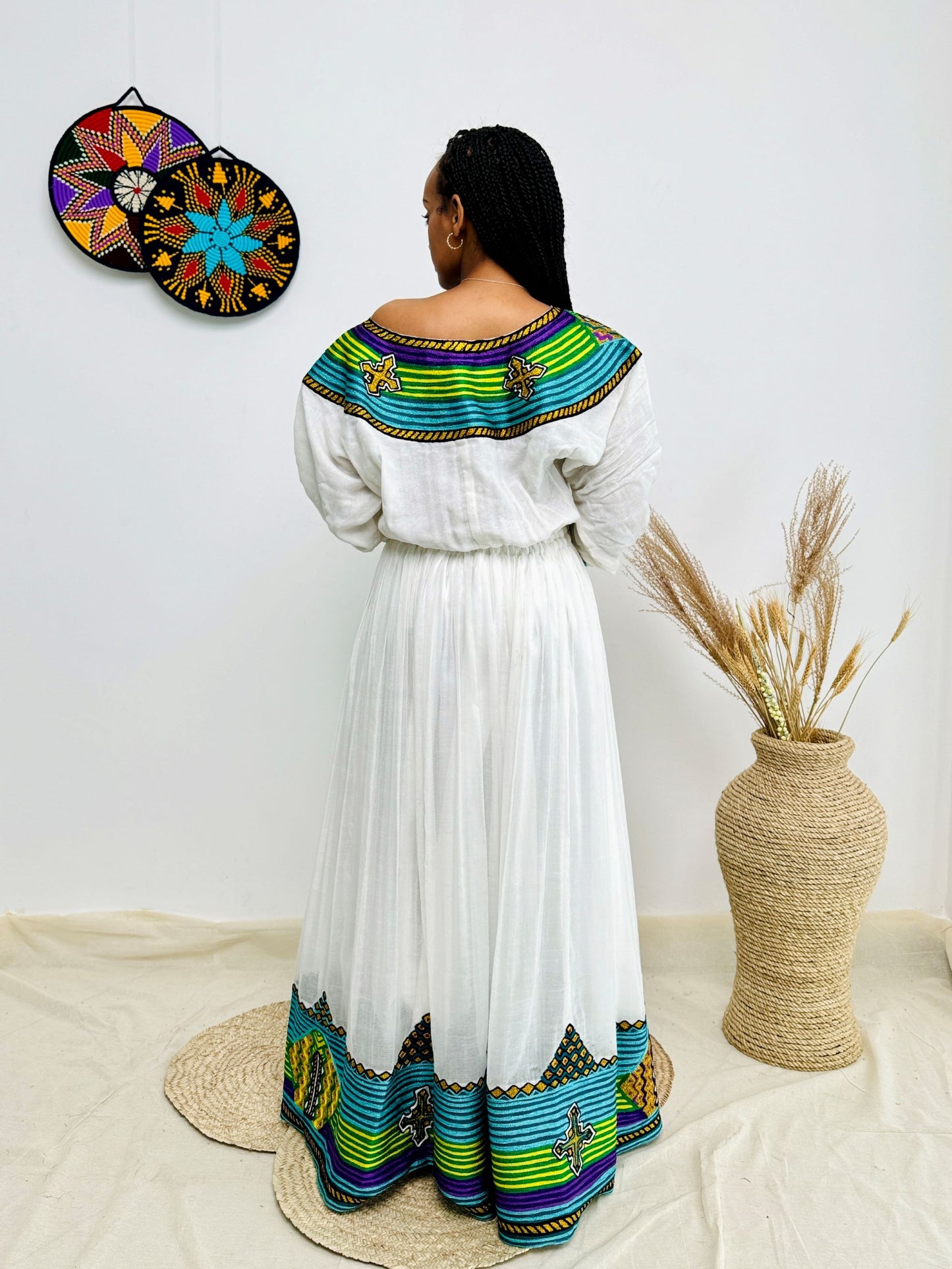 Vibrant Multicolor Handwoven Ethiopian Dress | Bold Habesha Kemis | Holidays, Fasika & Cultural Events Hab181