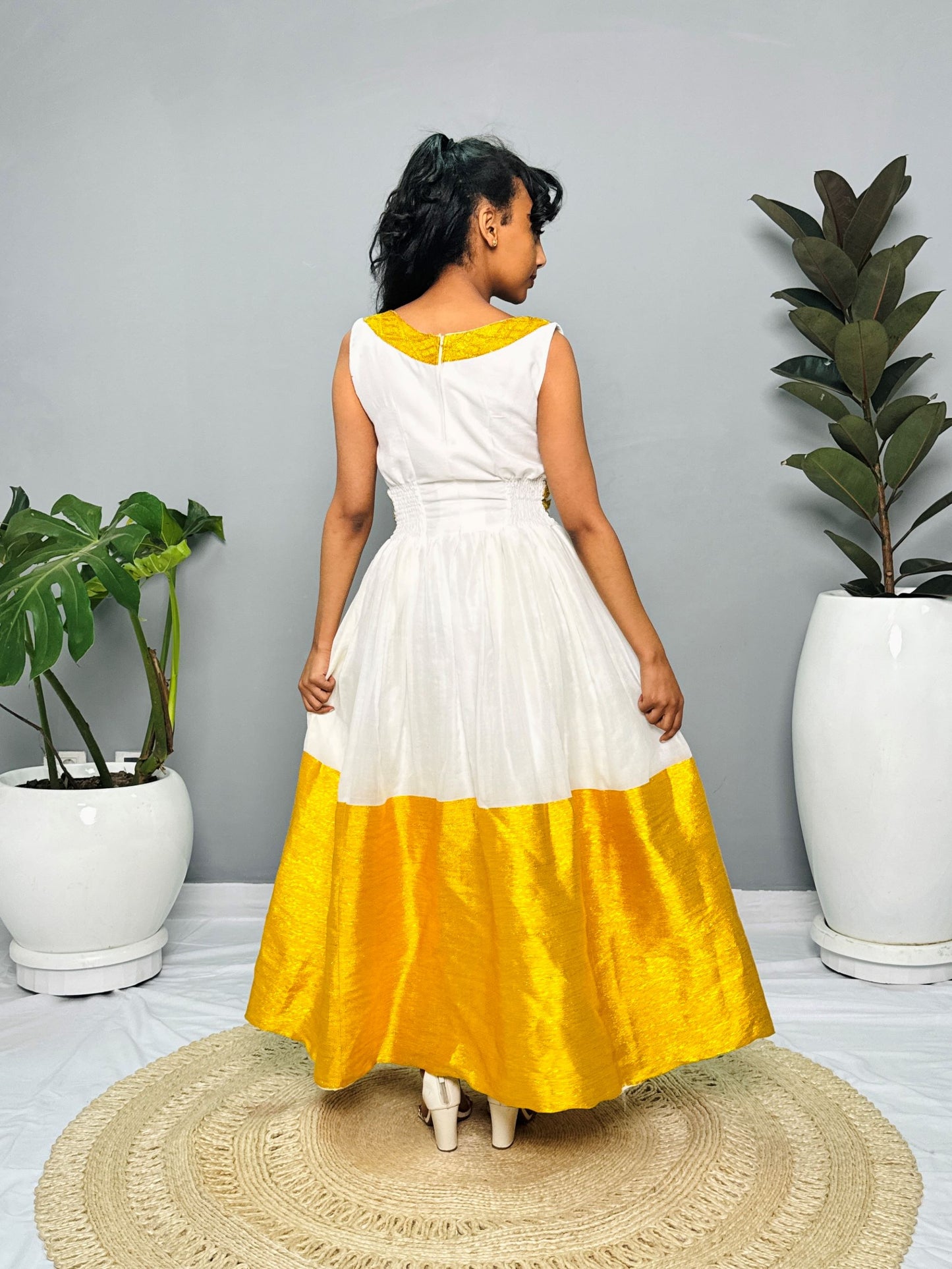 Modern Habesha Kemis | Elegant Ethiopian Handwoven Dress | Golden Tibeb Embroidery | Timeless & Chic Hab146